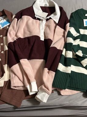Wide-Stripe Rugby Polo Sweater Lot